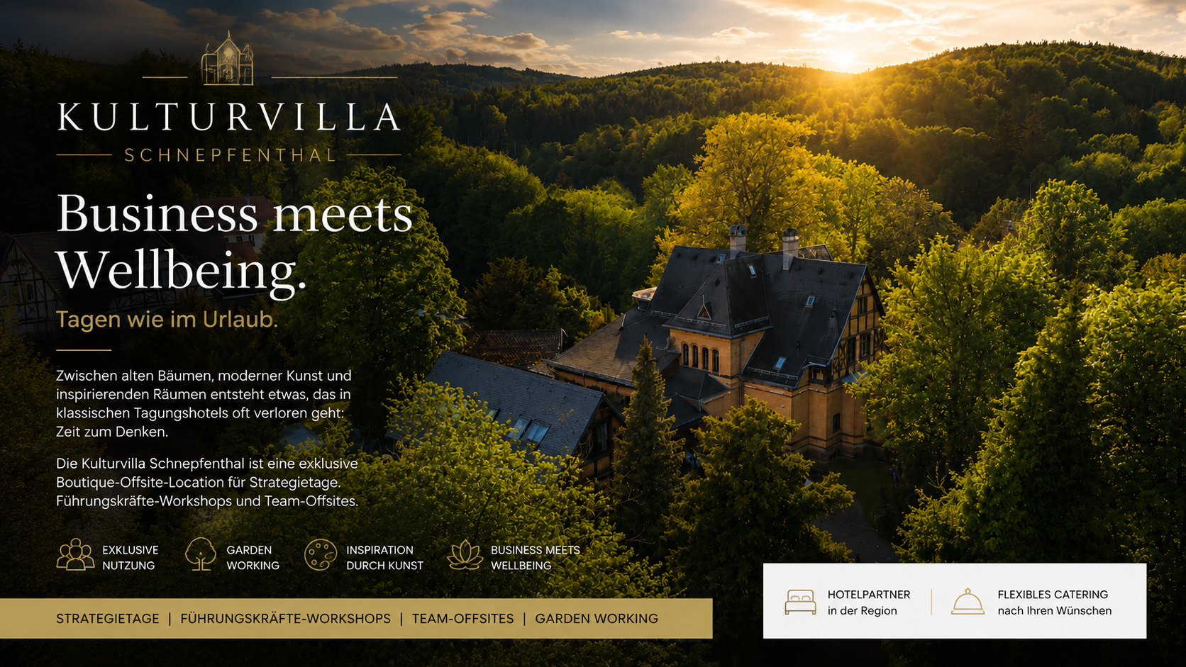 Kulturvilla Schnepfenthal – Tagungen, Teamincentives, moderne Kunst und freie Trauungen in Thüringen Kulturvilla Schnepfenthal – Tagungen, Teamevents, moderne Kunst und freie Trauungen in Thüringen
